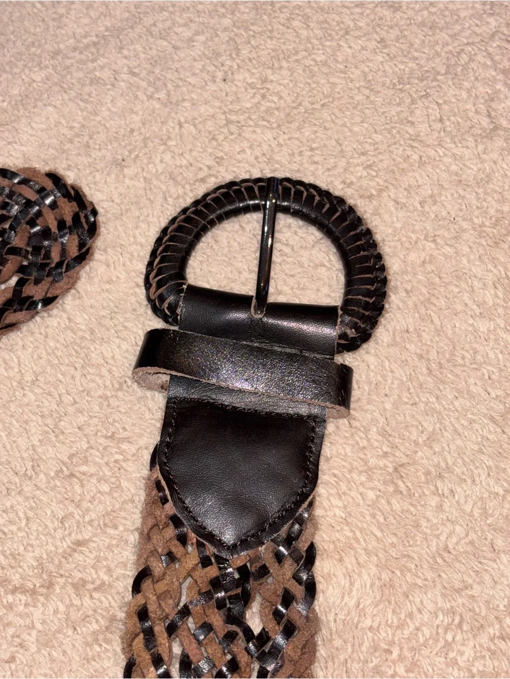 J. Jill Brown Woven Genuine Leather Belt Boho Braided Size S
